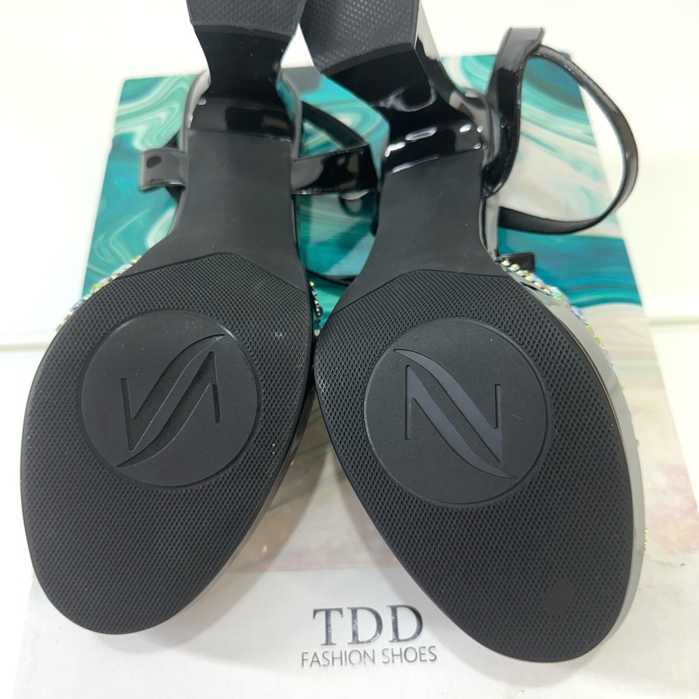 Black Rhinestone Platform Sandals - Picture 13 of 16